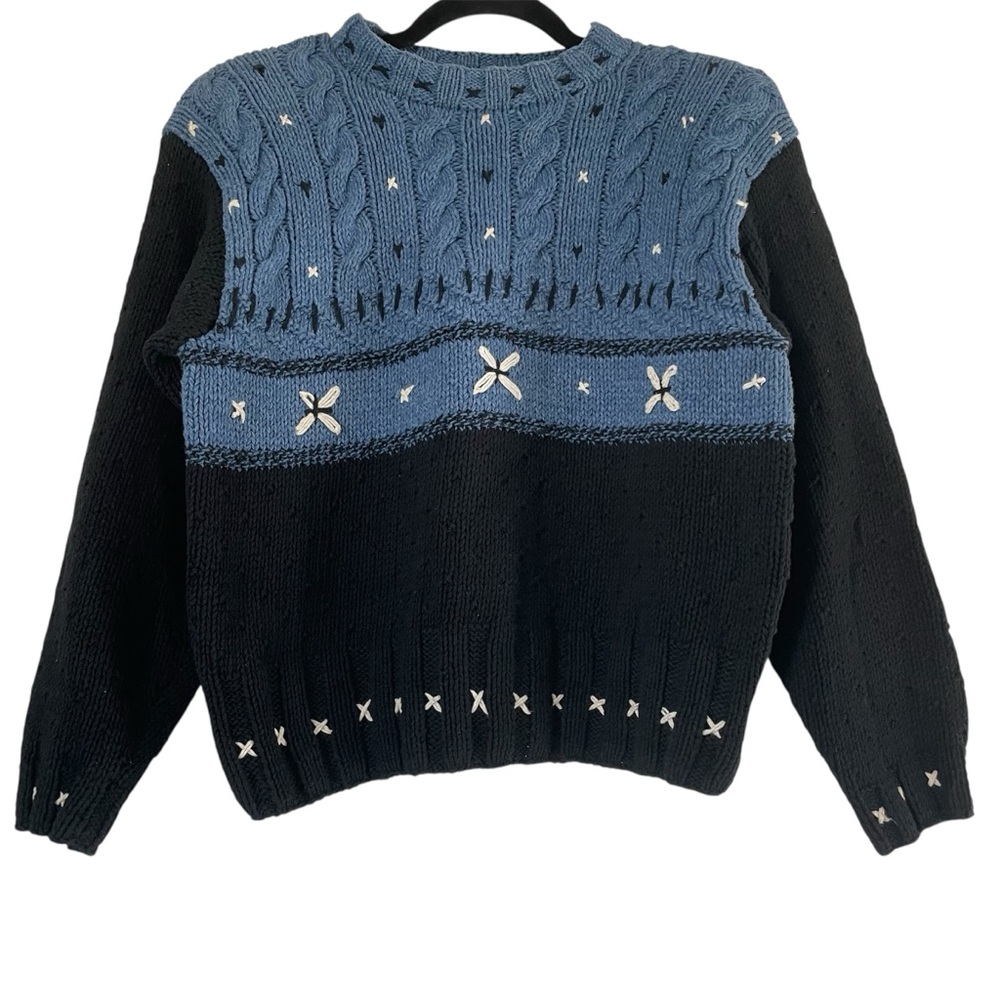 VINTAGE Hand knit Pullover Blue Sweater - Small